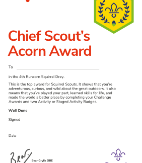 Chief Scout Acorn Award Certificate 4th Runcorn